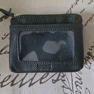 Genuine Leather Green Fold Wallet W/ Zipper Compartment GUC